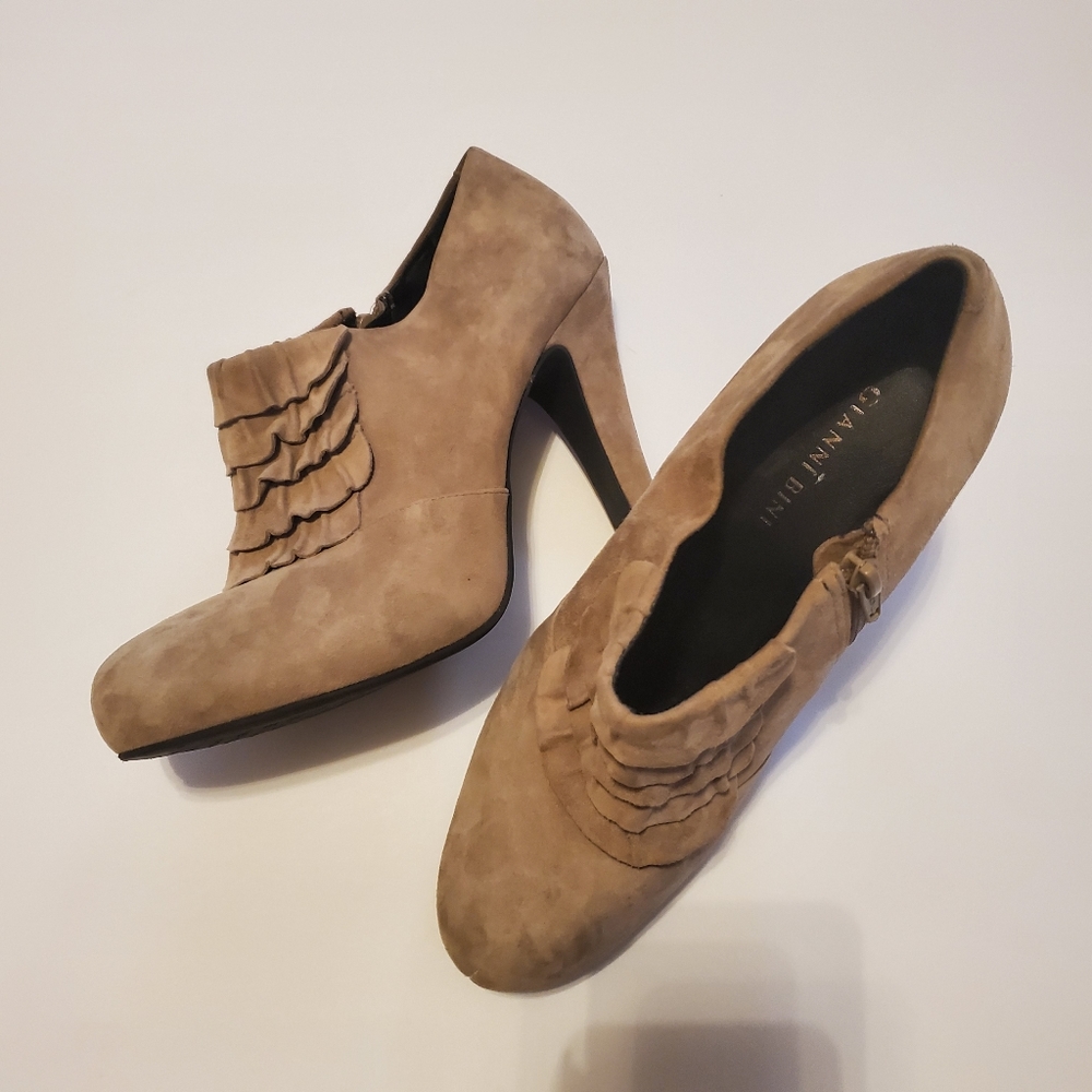 Gianni Bini Tula Suede Ruffle Heel Bootie